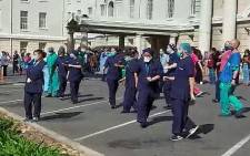 Healthcare workers at Groote Schuur, trying to stay positive, do the "Jerusalema" dance challenge. Picture:  Kevin Brandt/EWN