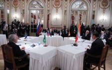 Brazil's President Michel Temer (L), South Africa's President Cyril Ramaphosa (2-L) Russia's President Vladimir Putin (C), India's Prime Minister Narendra Modi (2-R) and China's President Xi Jinping, hold a BRICS Leaders' meeting in the sidelines of the G20 Leaders' Summit in Buenos Aires, on 30 November 2018. Picture: AFP