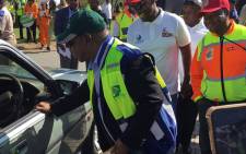 Transport Minister Blade Nzimande at the Easter Road Safety enforcement activation on the N1 North on 18 April 2019. Picture: @DoTransport/Twitter