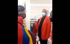 An argument ensued at a Clicks store in Midrand after a customer dressed in Ndebele clothing was told to leave. Picture: Twitter/screenshot.