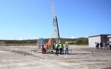 Planted on a launch pad at the Overberg Denel test range outside Arniston, the Phoenix 1B sounding Rocket appeared ready takeoff. Picture: Bertram Malgas