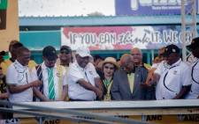 President Cyril Ramaphosa cuts the ANC's birthday cake during its 108th celebrations in the Northern Cape. Picture: Sethembiso Zulu/EWN.