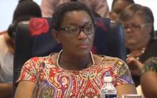 A screengrab of Social Development Minister Bathabile Dlamini answering questions on her role in the social grant payments debacle. 