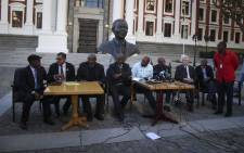 Leaders of various opposition parties hold a briefing outside Parliament on the motion of no confidence in President Jacob Zuma, which Baleka Mbete has decided will be held by secret ballot. Picture: Moeketsi Moticoe/EWN