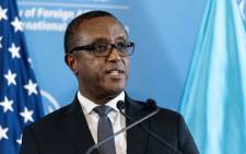 FILE: Rwanda's Minister of Foreign Affairs Vincent Biruta speaks during a news conference with Secretary of State Antony Blinken at the Ministry of Foreign Affairs and International Cooperation in Kigali, Rwanda, on 11 August 2022. Picture: Andrew Harnik/POOL/AFP
