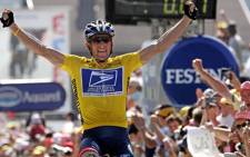 Lance Armstrong (US Postal/USA) celebrating as he crosses the finish line. Picture: Picture: AFP.