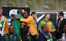 HIGH FLYERS: High jump silver medalist Luvo Mayonga and 800m champion Caster Semenya. Picture: Christa Eybers/EWN.