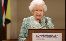 Britain's Queen Elizabeth II speaks at the formal opening of the Commonwealth Heads of Government Meeting at Buckingham Palace in London on 19 April 2018. Picture: AFP