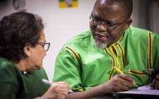 ANC Secretary General addresses his Deputy Jessie Duarte at Luthuli house during a Press briefing concerning the resignation of President Zuma. Picture: Thomas Holder/EWN