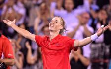 Denis Shapovalov of Canada celebrates his victory over Rafael Nadal of Spain during day seven of the Rogers Cup at Uniprix Stadium on 10 August 2017 in Canada. Picture: AFP.


