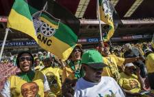 ANC supporters dance and sing at the Ellis Park Stadium as the show begins before speeches and dignitaries arrive. Picture: Thomas Holder/EWN