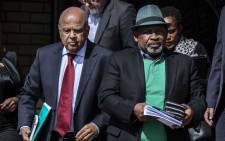 Public Enterprises Minister Pravin Gordhan and Eskom chairperson Jabu Mabuza arrive for a press briefing at Lethabo power station. Picture: Abigail Javier/EWN