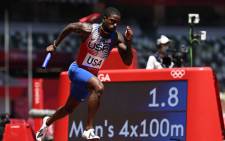 USA's Trayvon Bromell competes in the men's 4x100m relay heats during the Tokyo 2020 Olympic Games at the Olympic Stadium in Tokyo on 5 August 2021. Picture: Jonathan Nackstrand/AFP