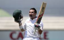 South African batsman Dean Elgar celebrates scoring a century. Picture: AFP
