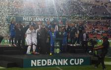 The new Nedbank Cup champions Supersport United at Peter Mokaba Stadium on 28 May, 2016. Picture Twitter @OfficialPSL.