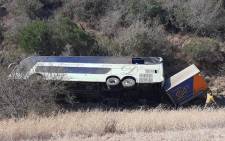 A luxury coach overturned on the Kei Cuttings between East London and Butterworth in the EC on 16 August 2021. Picture: @RTMC/Twitter