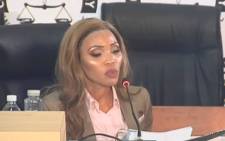 Former Minister Malusi Gigaba’s estranged wife Norma Mngoma at the state capture inquiry on 26 April 2021. Picture: YouTube screengrab/SABC. 