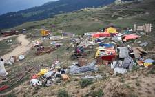 A general view shows waste left behind following the large-scale weddings of the brothers Suryakant and Shashank Gupta of the South Africa-based Gupta family, following days of celebrations in the Auli hill station in Uttarakhand state on 24 June 2019. Picture: AFP