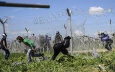 FILE: Refugees and migrants clash with Macedonian soldiers during a protest for the reopening of the border near their makeshift camp in the northern Greek border village of Idomeni, on 10 April, 2016. Picture: AFP.