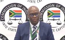A screenshot shows SABC CEO Madoda Mxakwe at the state capture inquiry on 3 September 2019.