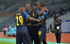 Mamelodi Sundowns players celebrate a goal in their DStv Premiership match against Swallows on 6 April 2022. Picture: @Masandawana/Twitter