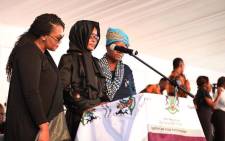 Phil Masinga's wife Ntombi speaking at his funeral on 24 January 2019 at the Khumalo Stadium in Khuma, North West province. Picture: Abigail Javier/EWN