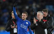 FILE: Leicester City's English striker Jamie Vardy waves at the final whistle during the English FA Cup third round replay football match between Leicester City and Fleetwood Town at King Power Stadium in Leicester, central England on 16 January 2018. Picture: AFP.

