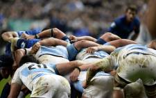 Argentina's and France's players take part in a scrum during the international rugby union Test match France vs Argentina on 22 November 2014 at the Stade de France in Saint-Denis, north of Paris. AFP 
