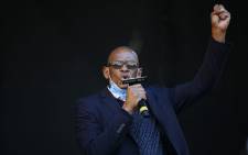 Ace Magashule, the suspended African National Congress (ANC) secretary-general, speaks ahead of former President Jacob Zuma’s address following the postponement of his corruption trial outside the Pietermaritzburg High Court in Pietermaritzburg, South Africa, on 26 May 2021.Picture: Phill Magakoe/AFP