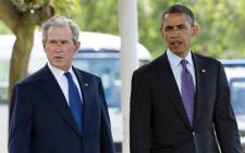 US President Barack Obama and former US President George W Bush. Picture: AFP.