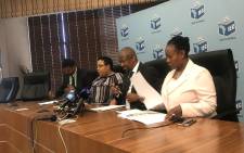 IEC CEO Sy Mamabolo (C) briefs the media on Tuesday 13 March 2018 on the first voter registration of 2018. Picture: Clement Manyathela/EWN
