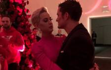 Katy Perry and Orlando Bloom during their engagement party. Picture: @KPInfos/Twitter.