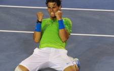 Rafael Nadal celebrates after beating Roger Federer in the Semi-Final of the Australian Open in Melbourne on 26 January 2012. Picture: AFP