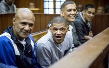 FILE: An alleged leader of the 28s gang, George Thomas and his 17 co-accused in court on 4 May 2015. Picture: Thomas Holder/EWN. 
