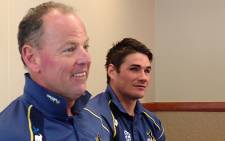Brumbies Coach Jake White and captain Ben Mowen address members of the media in Cape Town on 21 March 2013. Picture: EWN