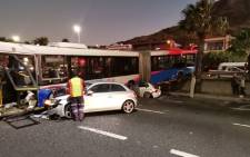 A MyCiTi bus crashed on the Nelson Mandela Boulevard on 30 June 2022. No fatalities were reported. Picture: City of Cape Town
