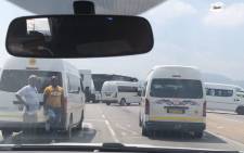 Taxis barricade the N4 between Brits and Hartbeespoort during a protest. Picture: Twitter/Saps