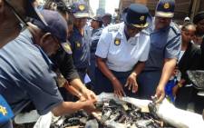 National Police Commissioner Riah Phiyega and a number of senior officers oversaw the destruction of over 4,000 guns on 16 January, 2015. Picture: Vumani Mkhize/EWN.