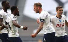 Tottenham's Toby Alderweireld (second right) celebrates his goal against Arsenal with teammates. Picture: @SpursOfficial/Twitter