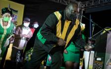 ANC president Cyril Ramaphosa dances at the party's main rally in Thokoza Park, Soweto, on 29 October 2021. Picture: Boikhutso Ntsoko/Eyewitness News.
