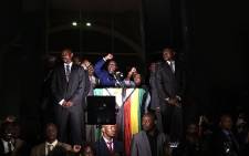  Zimbabwe's Emmerson Mnangagwa addressing the crowd at Zanu-PF's headquarters. Picture: Ihsaan Haffejee/EWN