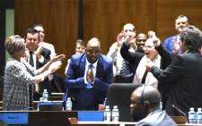 Stevens Mokgalapa celebrates following his election as executive mayor of the City of Tshwane on 12 February 2019. Picture: Democratic Alliance