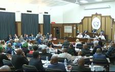 A screengrab of the Nelson Mandela Bay council as they debate a motion of no confidence against Mayor Athol Trollip.
