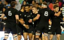 All Blacks players celebrate a try. Picture: Twitter/@AllBlacks.