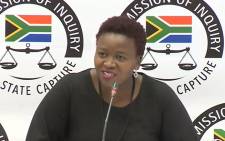 A YouTube screengrab shows Phumeza Nhantsi at the state capture inquiry on 18 June 2019.