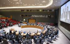 FILE: A handout picture made available by the United Nations (UN) on 27 February 2016 shows the Security Council being briefed during a meeting via video teleconference by Staffan de Mistura. Picture: AFP 