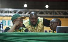 Zweli Mkhize chats with President Zuma and Deputy President Cyril Ramaphosa during the nominations process at the ANC's national conference on 17 December 2017. Picture: Ihsaan Haffejee/EWN