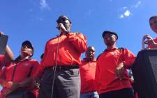 Trade unionist Zwelinzima Vavi addressing anti-minimum wage protesters in Cape Town. Picture: @Numsa_Media/Twitter