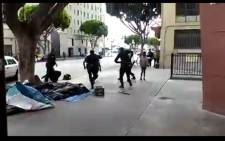 An image of the LA police beating the homeless man. Picture: Screengrab Youtube Anonymous Gui.