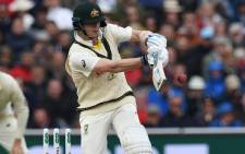 Australia's Steve Smith bats after umpires removed the bails due to strong winds on the first day of the fourth Ashes cricket Test match between England and Australia at Old Trafford in Manchester, north-west England on 4 September 2019. Picture: AFP